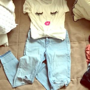 Mossimo skinny leg ripped don’t care jeans